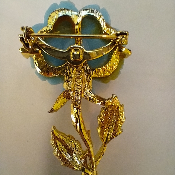 Gerry's Blue Rose Gold Brooch, Vintage - Picture 2 of 6